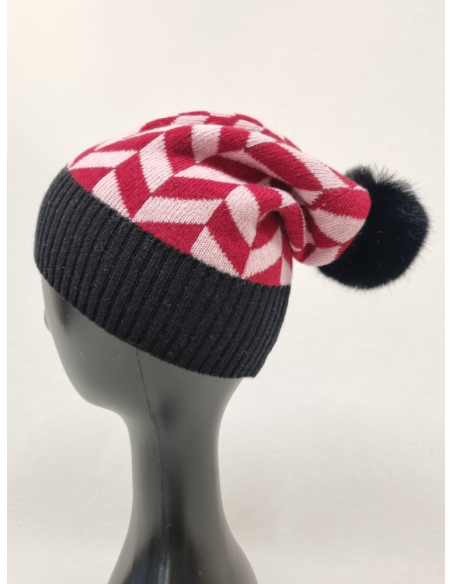 GORROS DIVERTIDOS DE MUJER EN LANA CON DISEÑO ESPIGA Y POM.POM