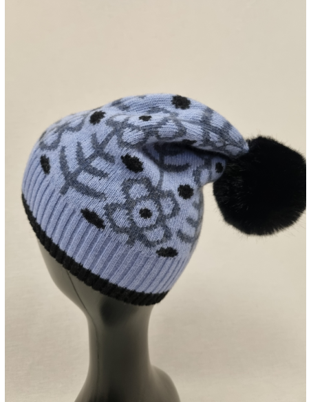 GORROS DIVERTIDOS DE MUJER EN LANA CON DIBUJO FLOR