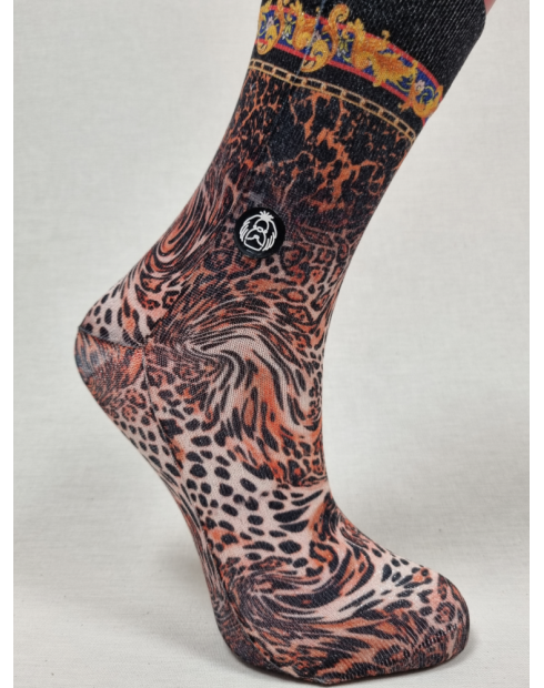 CALCETINES MOLONES DE MUJER CON LUREX DISEÑO ANIMAL PRINT