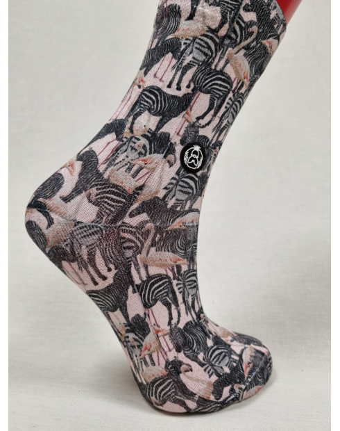 CALCETINES HAPPY DE MUJER CON ELEGANTE DISEÑO DE CEBRAS CON BRILLO