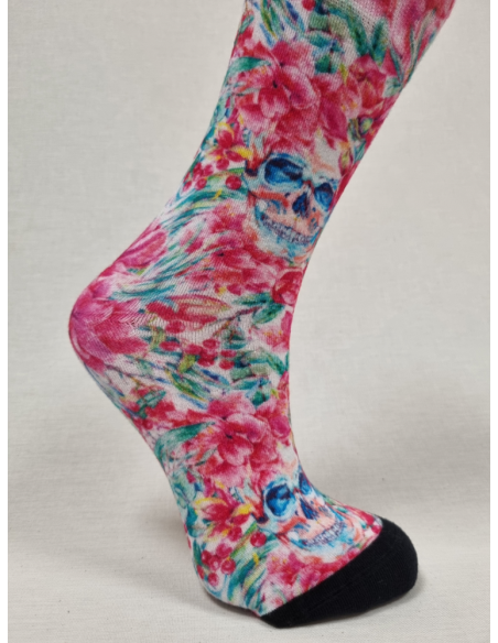 CALCETINES DIVERTIDOS DE MUJER EN BAMBU CON CALAVERAS Y ROSAS