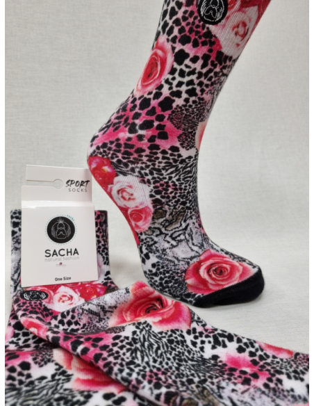 CALCETINES ALEGRES DE MUJER EN ALGODÓN ANIMAL PRINT CON ROSAS