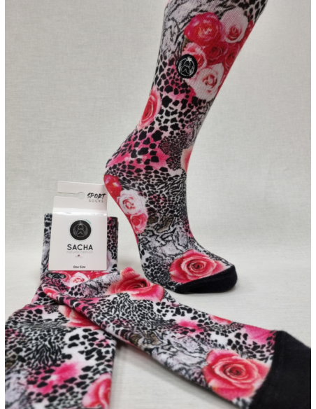 CALCETINES ALEGRES DE MUJER EN ALGODÓN ANIMAL PRINT CON ROSAS