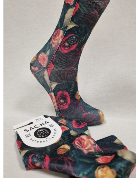 CALCETINES DE MUJER PREMIUM CON ROSAS