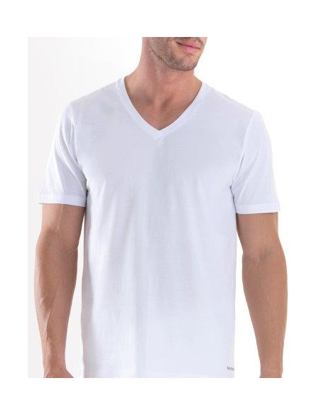 CAMISETA HOMBRE MANGA CORTA y CUELLO PICO ALGODÓN 100%