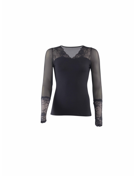 CAMISETA MUJER MANGA LARGA PUNTILLA EN PUÑO