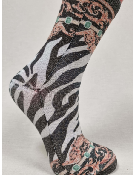CALCETINES ORIGINALES DE MUJER CON LUREX Y DIBUJO CEBRA