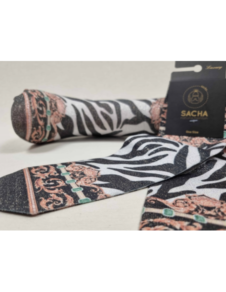 CALCETINES ORIGINALES DE MUJER CON LUREX Y DIBUJO CEBRA