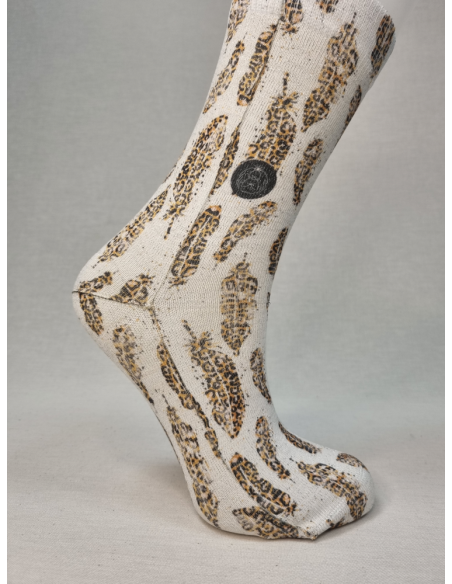 CALCETINES DE MUJER ORIGINALES DE LUREX CON PLUMAS ANIMAL PRINT