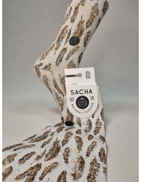 CALCETINES DE MUJER ORIGINALES DE LUREX CON PLUMAS ANIMAL PRINT