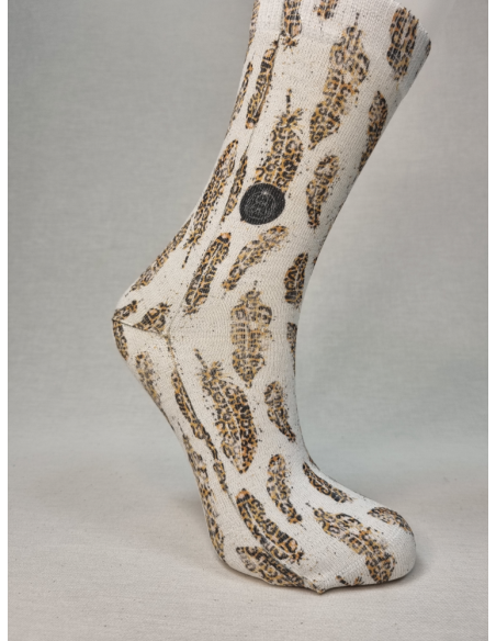 CALCETINES DE MUJER ORIGINALES DE LUREX CON PLUMAS ANIMAL PRINT