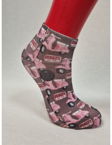 CALCETINES ALEGRES DE MUJER TOBILLEROS CON VESPAS ROSAS