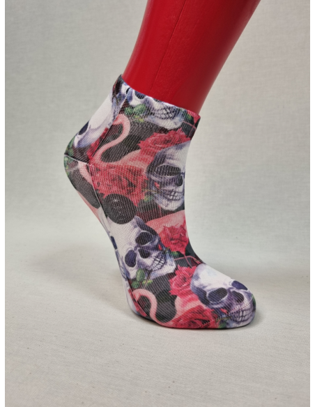 CALCETINES ATREVIDOS TOBILLEROS DE MUJER CON CALAVERAS Y FLAMENCOS