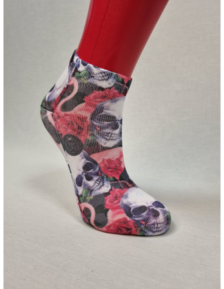 CALCETINES ATREVIDOS TOBILLEROS DE MUJER CON CALAVERAS Y FLAMENCOS