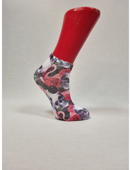 CALCETINES ATREVIDOS TOBILLEROS DE MUJER CON CALAVERAS Y FLAMENCOS
