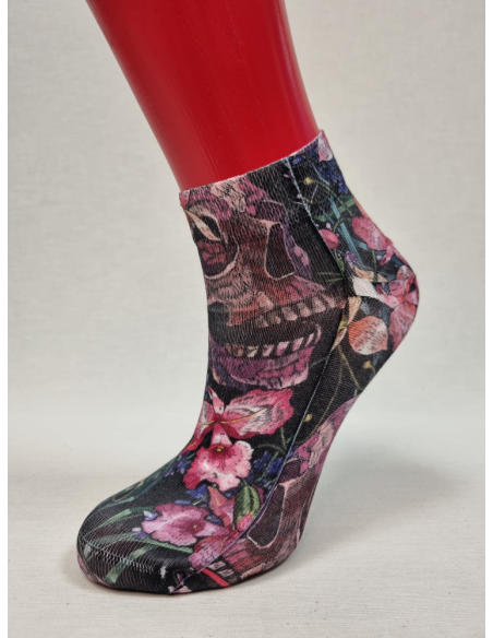 CALCETINES MOLONES TOBILLEROS DE MJUJER CON CALAVERA Y ROSAS