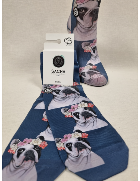CALCETINES SIMPATICOS DE MUJER CON DIBUJO BULLDOG & FRIDA KAHLO
