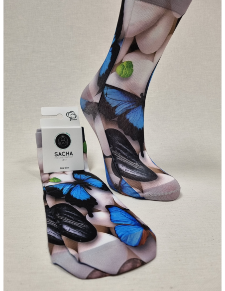 CALCETINES DIVERTIDOS DE MUJER DE MARIPOSAS AZULES