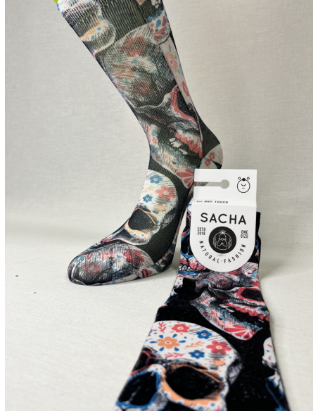 CALCETINES MOLONES DE MUJER CARAVERAS CON FLORES