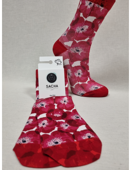 CALCETINES ORIGINALES DE MUJER CON FLORES ROJAS