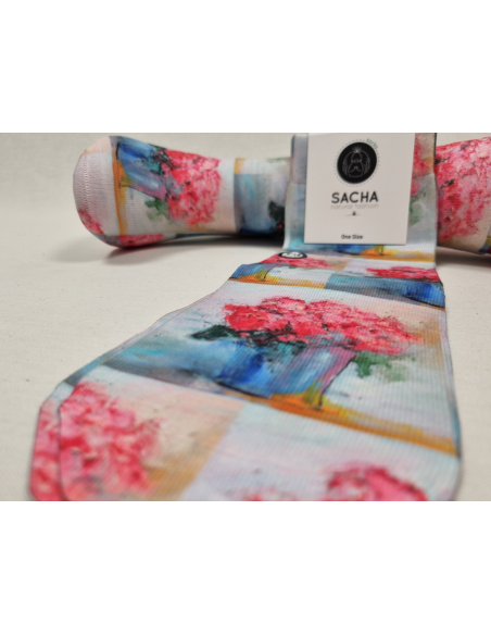 ALEGRES CALCETINES DE MUJER CON DIVERTIDO CUADRO CON FLORES