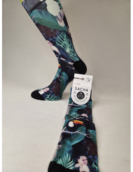 CALCETINES ATREVIDOS DE HOMBRE EN BAMBU CON TUCANES TROPICALES