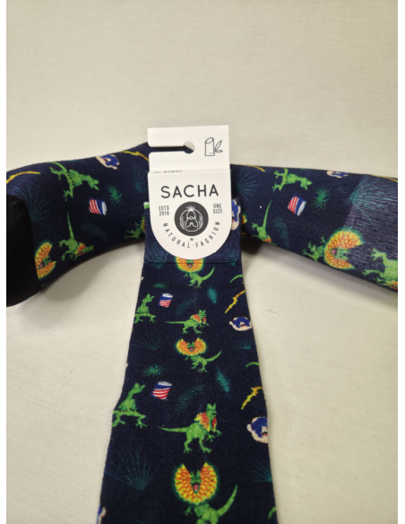 CALCETINES SORPRENDENTES DE HOMBRE DE BAMBU CON DINOSAURIOS.