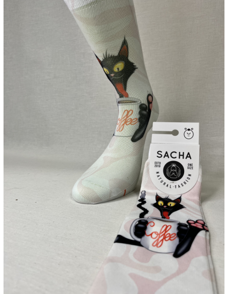 CALCETINES DIVERTIDOS DE MUJER CON COFFE CAT.