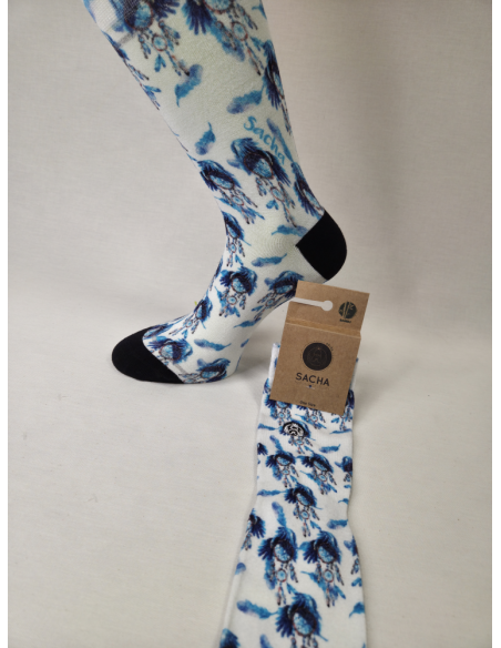 CALCETINES ORIGINALES DE MUJER DE BAMBU CON ATRAPASUEÑOS AZULES.