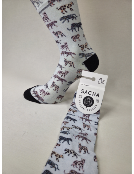 CALCETINES DIVERTIDOS DE MUJER DE BAMBU CON PANTERAS.