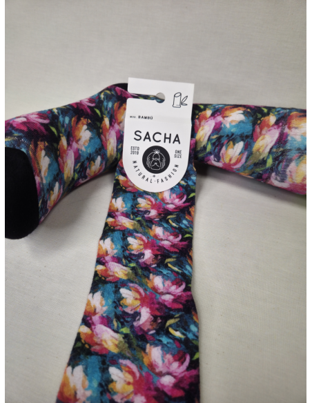 CALCETINES INFORMALES DE MUJER CON BAMBU CON EXPLOSION FLORAL OSCURA