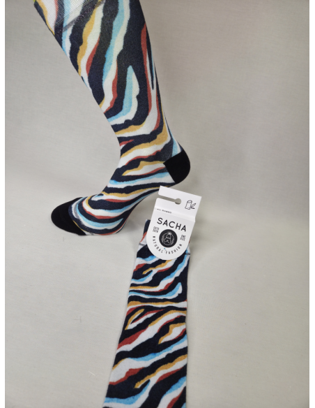 CALCETINES ATREVIDOS DE MUJER EN BAMBU CON CEBRA NEON DESENFRENADA.