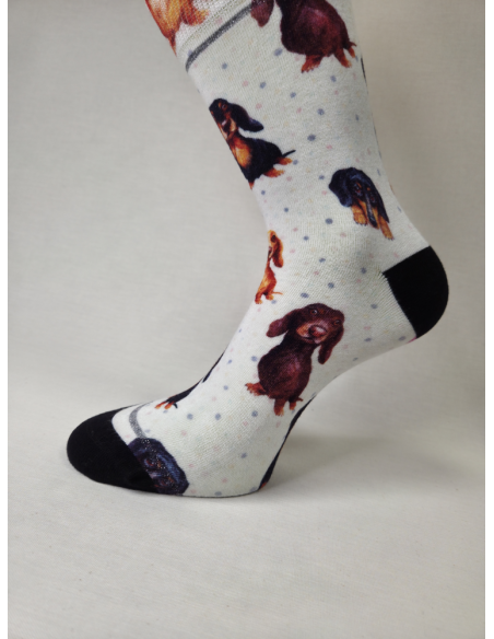 CALCETINES GRACIOSOS DE MUJER EN BAMBU DE PERRITOS SALCHICHA.