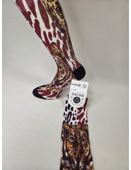 CALCETINES ATREVIDOS DE MUJER BAMBU CON CARAS DE LEOPARDO.