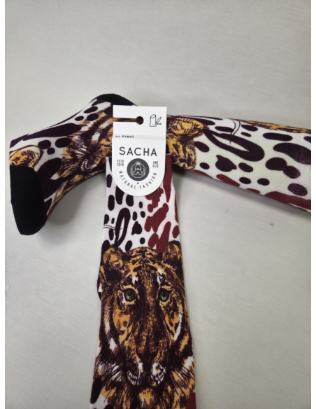 CALCETINES ATREVIDOS DE MUJER BAMBU CON CARAS DE LEOPARDO.