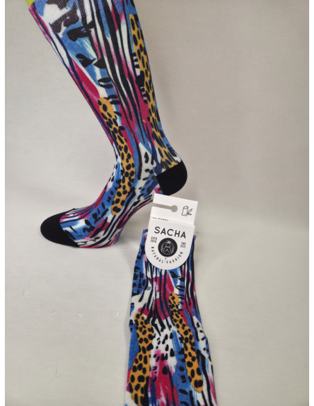 CALCETINES ORIGINALES DE MUJER BAMBU CON SAFARI COLOR BLOCK.