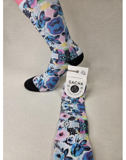 CALCETIN MOLON DE MUJER CON FLORES Y...