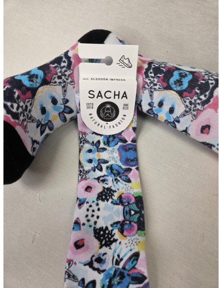 CALCETIN MOLON DE MUJER CON FLORES Y MARIPOSAS