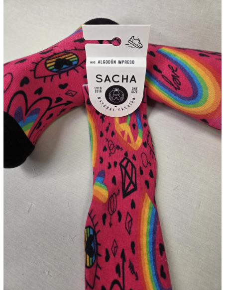 CALCETIN DIVERTIDO ALGODON DE MUJER ARCOIRIS ROSA