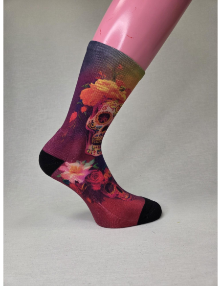 CALCETIN MOLON DE MUJER CON CALAVERA FLORAL