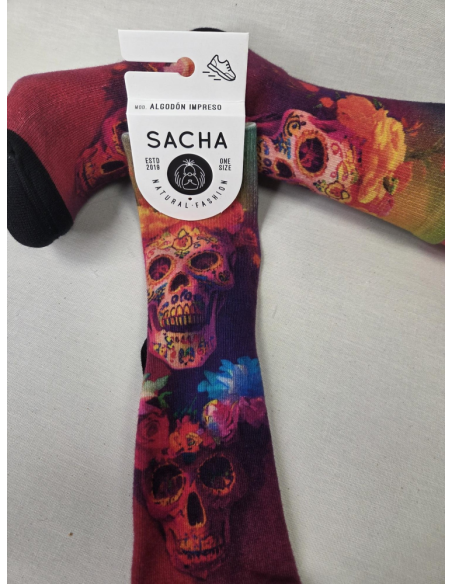 CALCETIN MOLON DE MUJER CON CALAVERA FLORAL