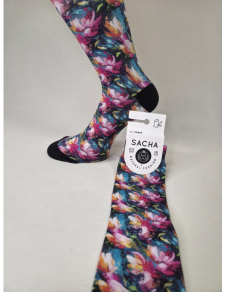 CALCETINES INFORMALES DE MUJER CON BAMBU CON EXPLOSION FLORAL OSCURA