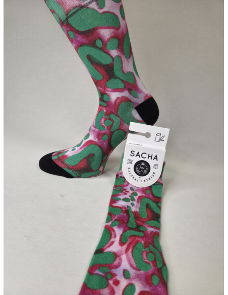 CALCETINES MOLONES DE MUJER DE BAMBU CON DIBUJO ABSTRACTO NEON.