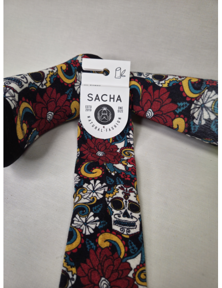 CALCETINES INFORMALES DE MUJER EN BAMBU CON CALAVERAS Y ROSAS