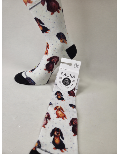 CALCETINES GRACIOSOS DE MUJER EN BAMBU DE PERRITOS SALCHICHA.