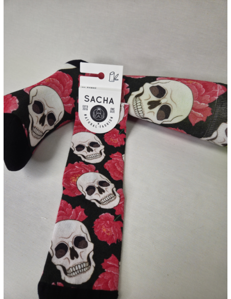 CALCETINES ORIGINALES DE MUJER EN BAMBU CON FLORES Y CALAVERAS